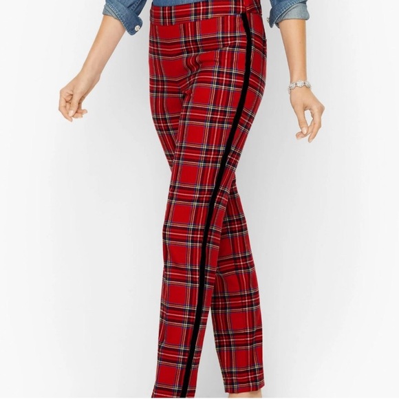 NWT-Talbots Slim Ankle Pants in Cherry Red Mountain Plaid - Picture 3 of 9